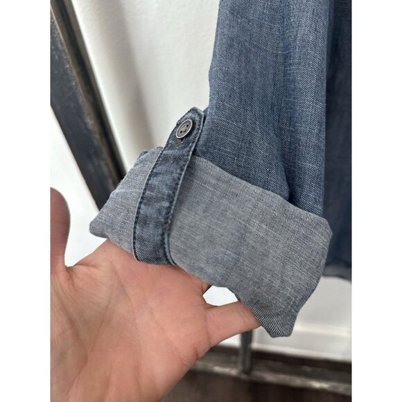 J Jill Blue Chambray Denim Style Long Sleeve Tunic shirt Size Small Casual - Picture 5 of 6